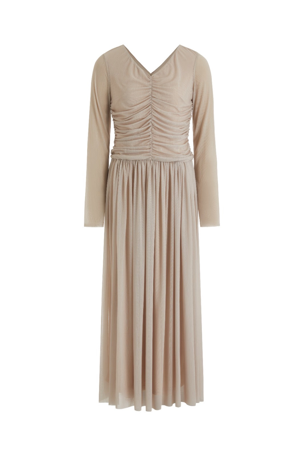 Beige Chiffon Ruched Dress