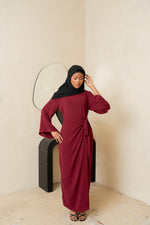 Load image into Gallery viewer, Wine Wrap Waist Linen Dress (PRE-ORDER)
