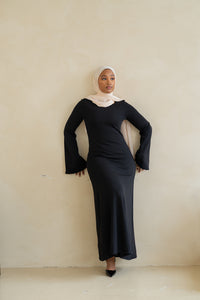 Wide Sleeve Maxi Knit Dress - Black