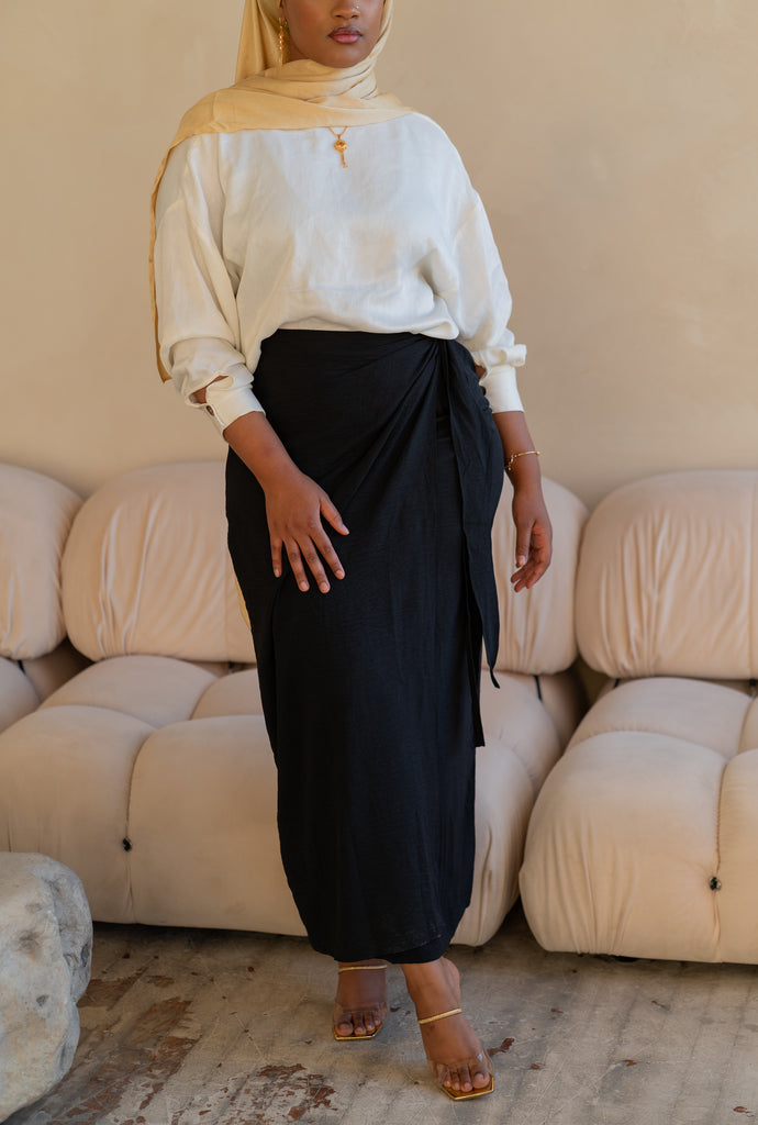 Black Linen Wrap Skirt