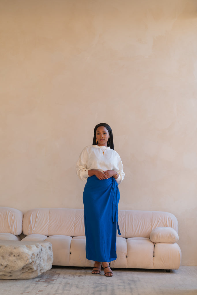 Blue Linen Wrap Skirt