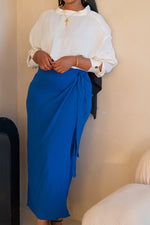 Load image into Gallery viewer, Blue Linen Wrap Skirt
