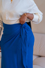 Load image into Gallery viewer, Blue Linen Wrap Skirt
