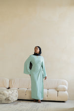 Load image into Gallery viewer, Mint Blue  Wrap Waist Linen Dress
