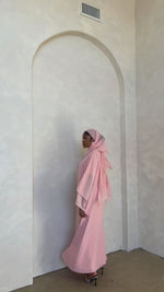 Load and play video in Gallery viewer, Pink Crystal Chiffon Abaya Set

