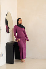 Load image into Gallery viewer, Purple Maxi Trumpet Sleeve Dress
