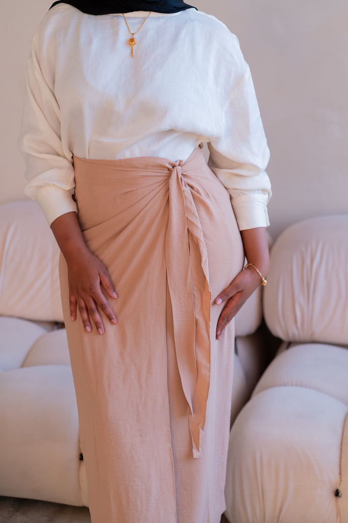 Tan Linen Wrap Skirt