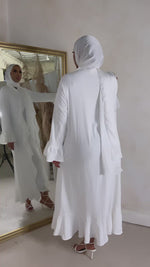 Load and play video in Gallery viewer, White Ruffle Abaya
