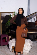 Load image into Gallery viewer, Essential Knit Pencil Skirt-Brown
