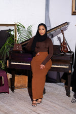 Load image into Gallery viewer, Essential Knit Pencil Skirt-Brown
