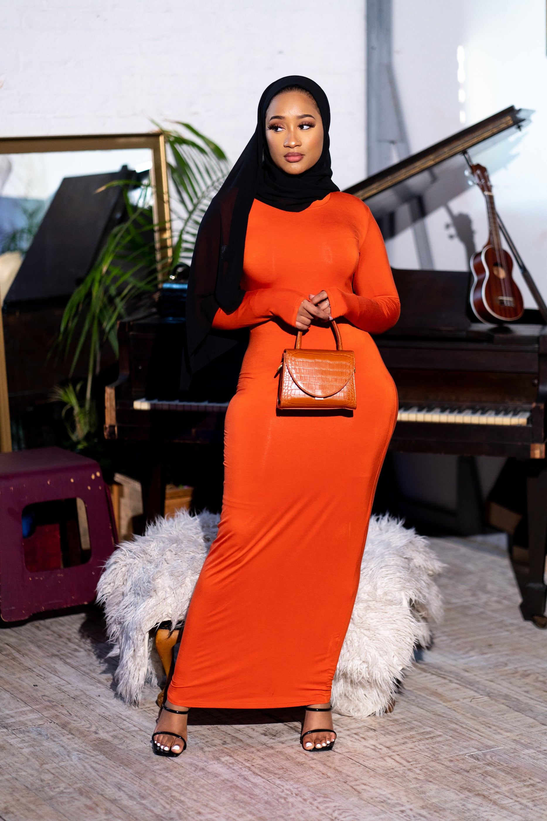 Essential Maxi Bodycon Dress-Orange