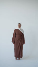 Load and play video in Gallery viewer, Brown Wrap Waist Linen Dress
