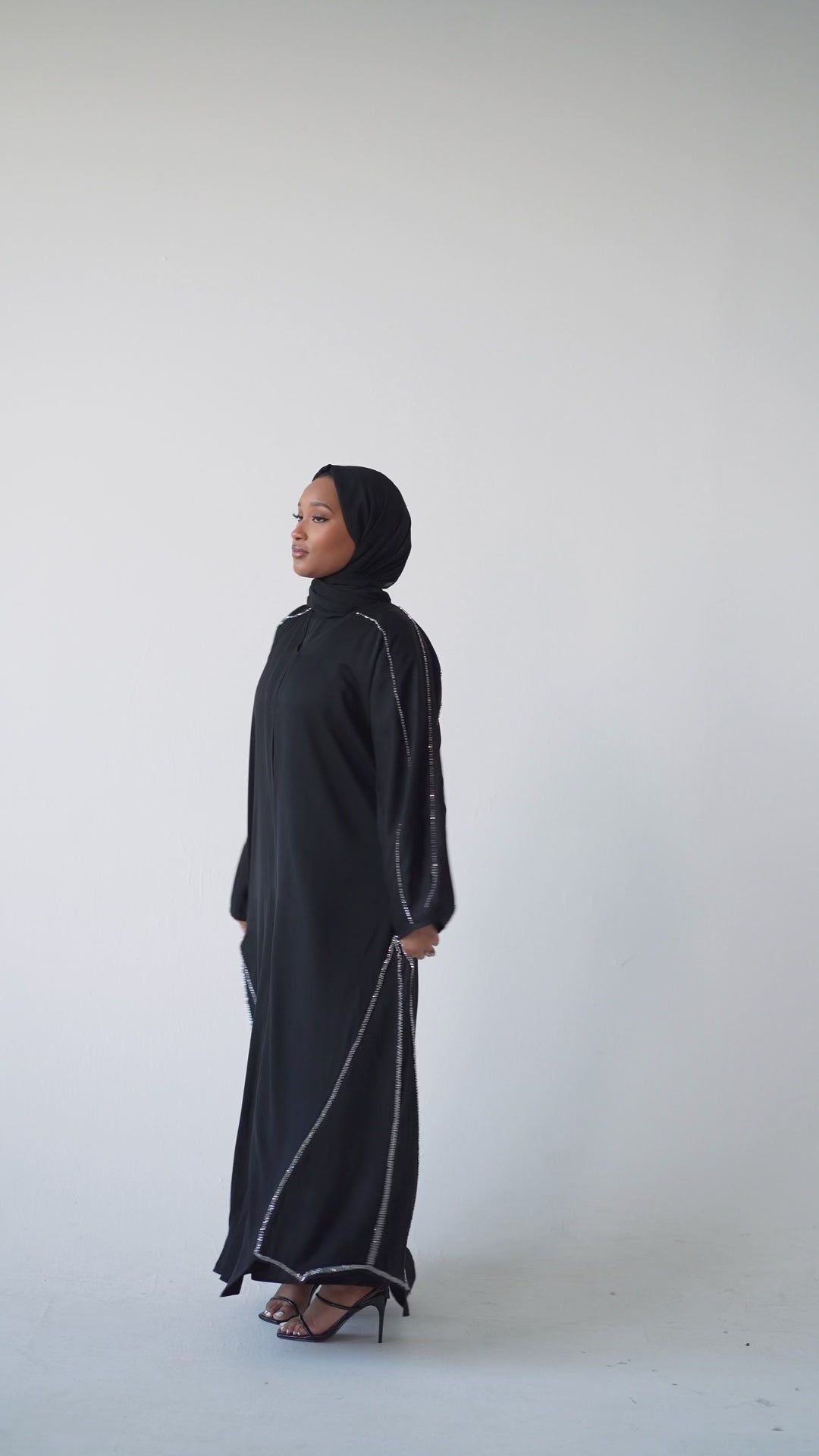Black & Silver Beaded Abaya Set