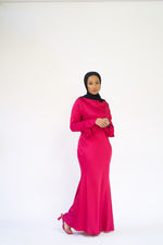 Load image into Gallery viewer, Magenta Satin Flare Sleeve Dress
