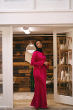 Load image into Gallery viewer, Magenta Satin Flare Sleeve Dress
