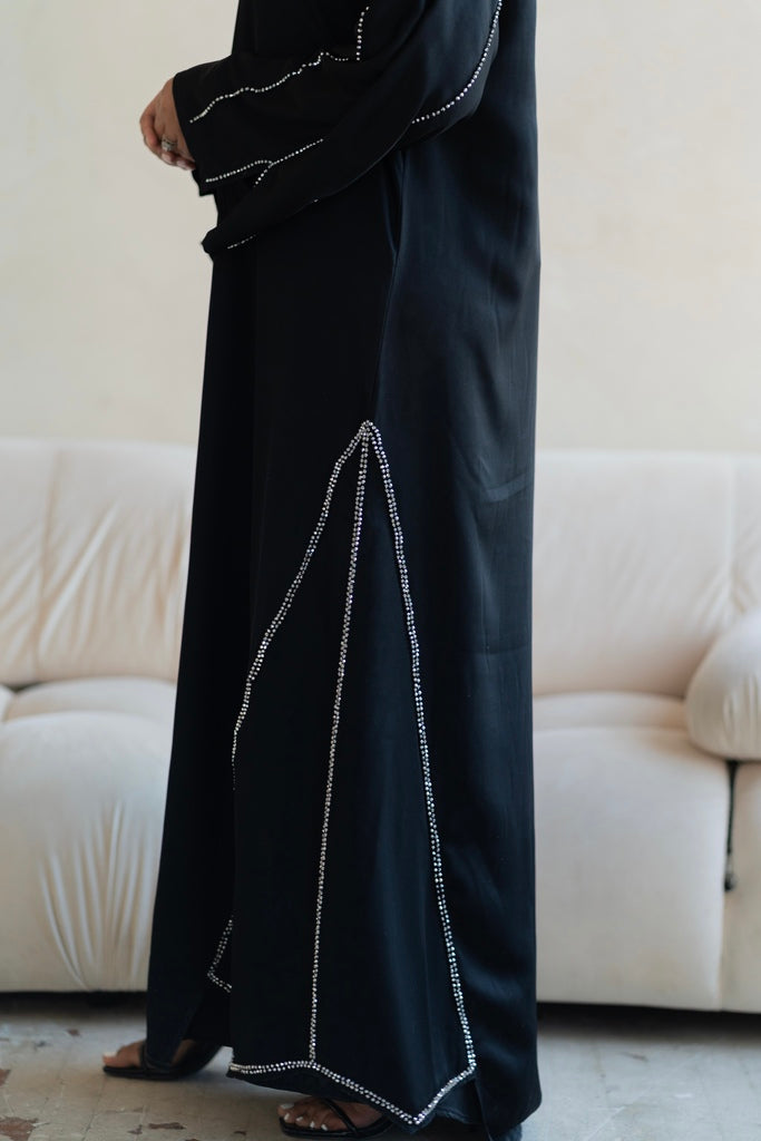 Black & Silver Beaded Abaya Set