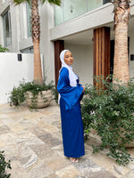 Load image into Gallery viewer, Blue Satin Bell Sleeve Satin Dress
