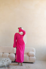 Load image into Gallery viewer, Magenta Wrap Waist Linen Dress

