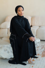 Load image into Gallery viewer, Black Crystal Chiffon Abaya Set
