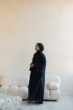 Load image into Gallery viewer, Black &amp; Silver Beaded Abaya Set
