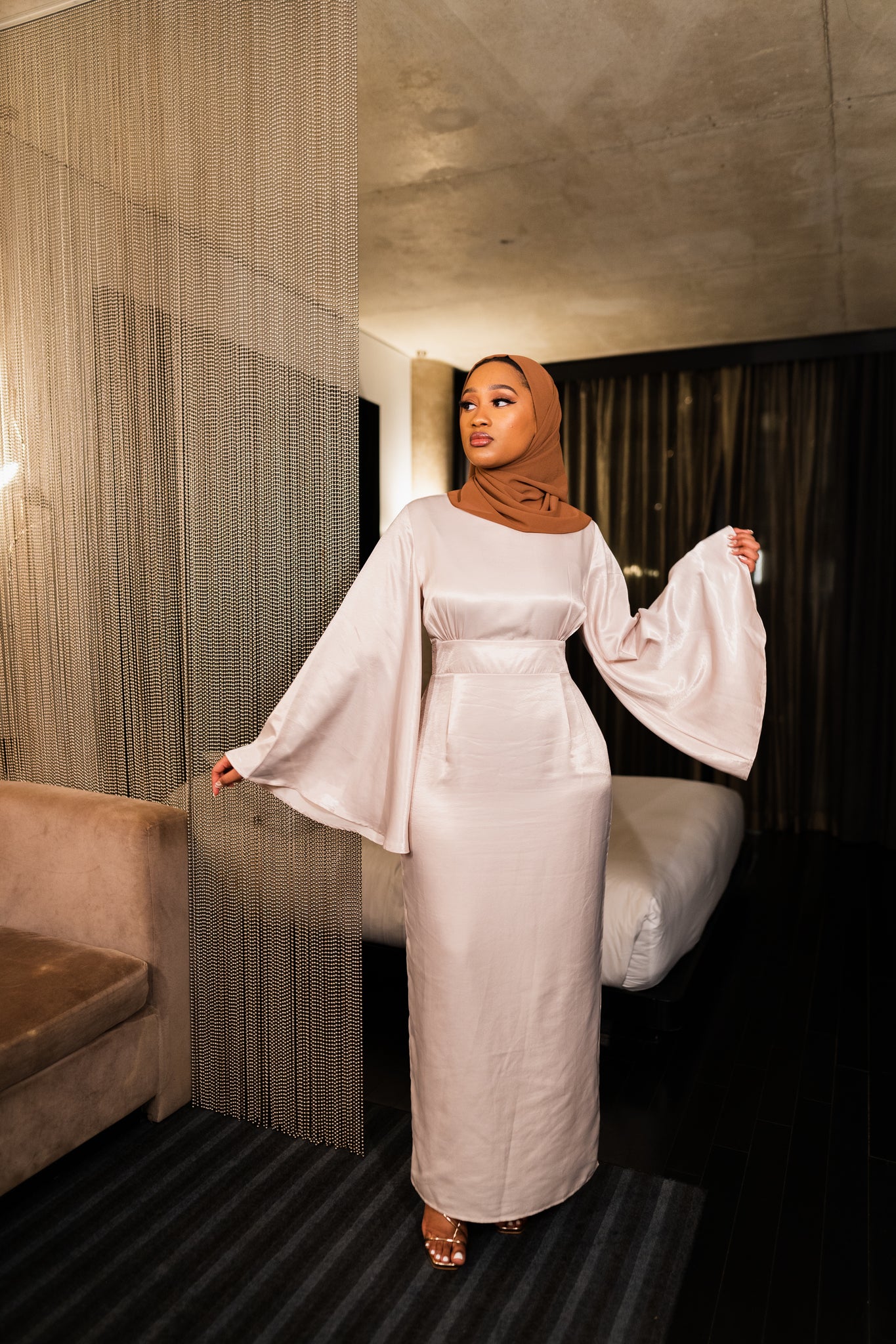 Long sleeve satin dress Clearance