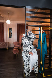 Satin Paisley Print Open Abaya